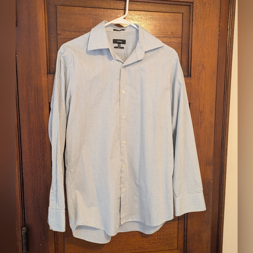 Sarar Blue Striped Button Down Shirt Slim 15 1/2, 32/33
